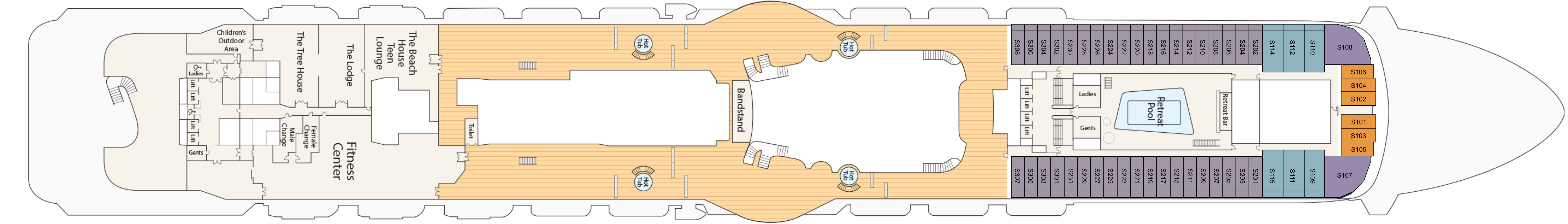 Sky Princess, Deck 17: official cabin and venue layout