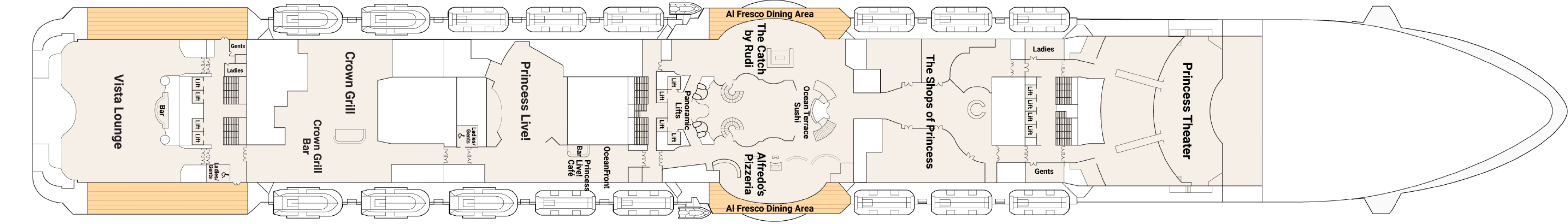 Sky Princess, Deck 7: official cabin and venue layout