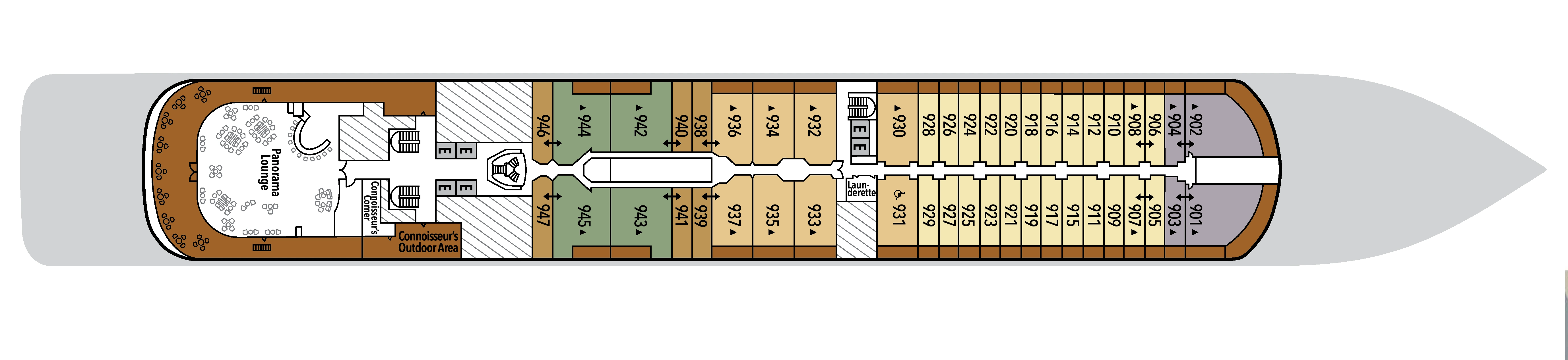 Silver Dawn, Deck 9: official cabin and venue layout