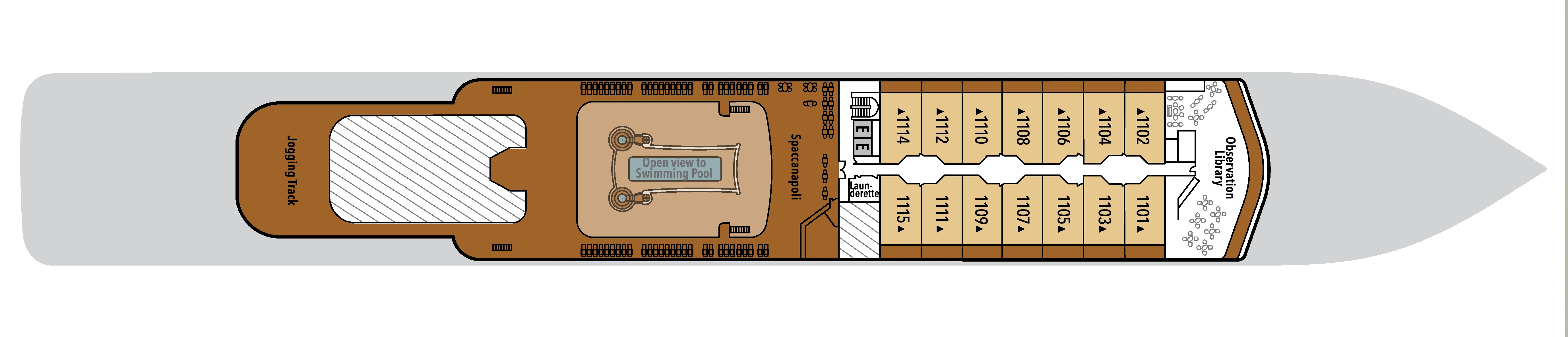 Silver Dawn, Deck 11: official cabin and venue layout
