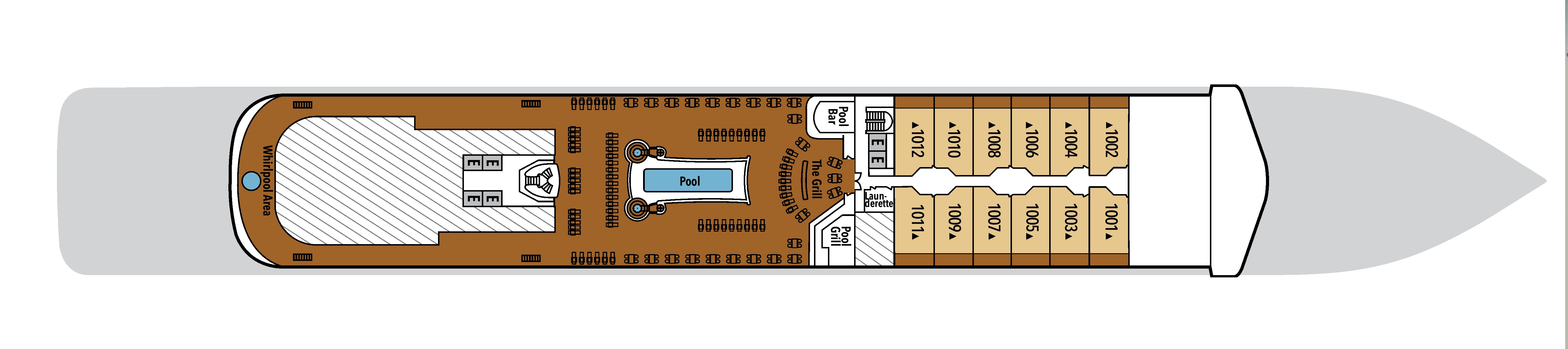 Silver Dawn, Deck 10: official cabin and venue layout