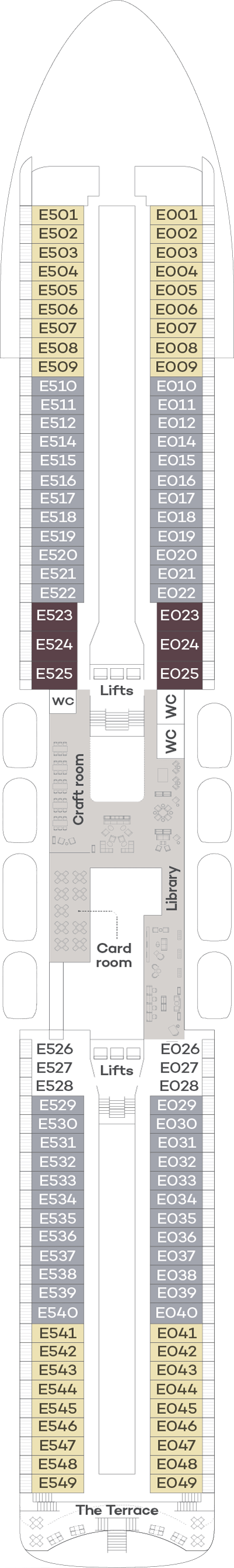 Spirit of Adventure, Deck 7: official cabin and venue layout