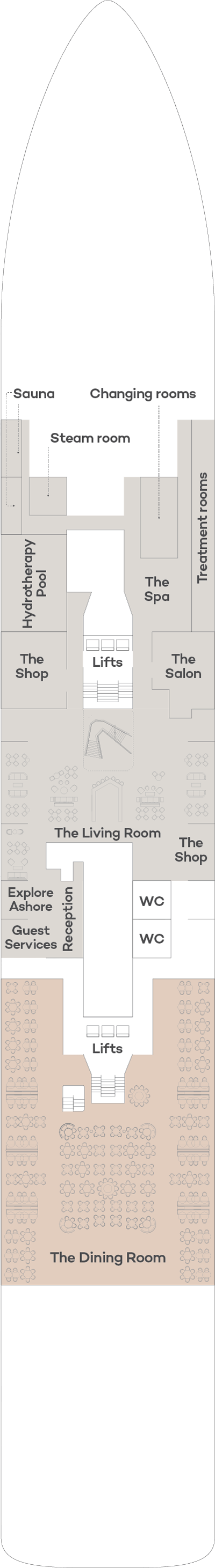 Spirit of Adventure, Deck 5: official cabin and venue layout