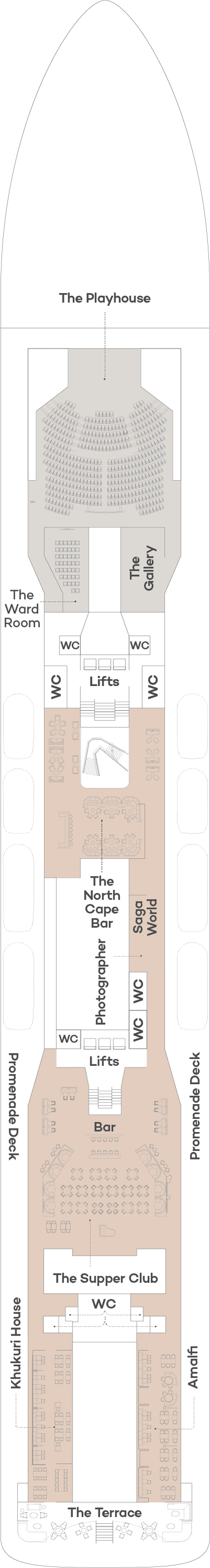 Spirit of Adventure, Deck 6: official cabin and venue layout