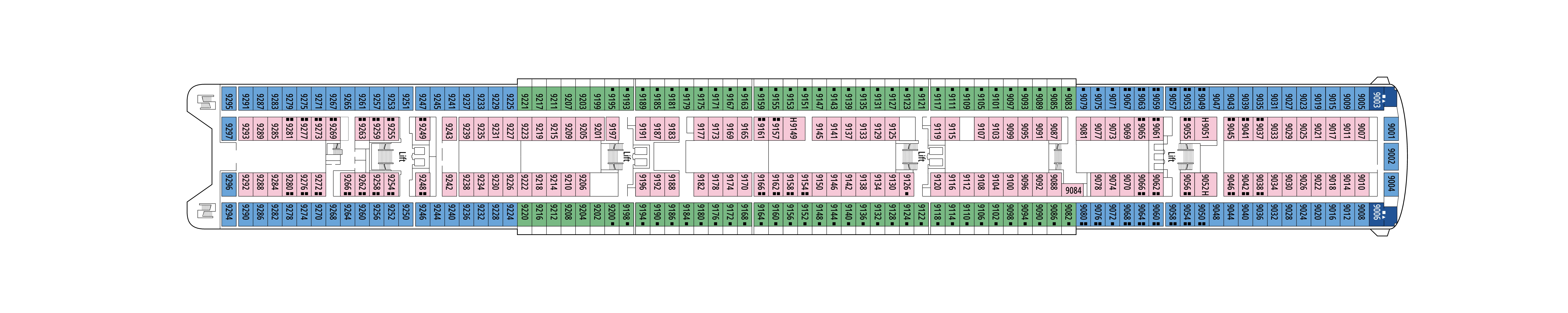 MSC Sinfonia, Deck 9: official cabin and venue layout