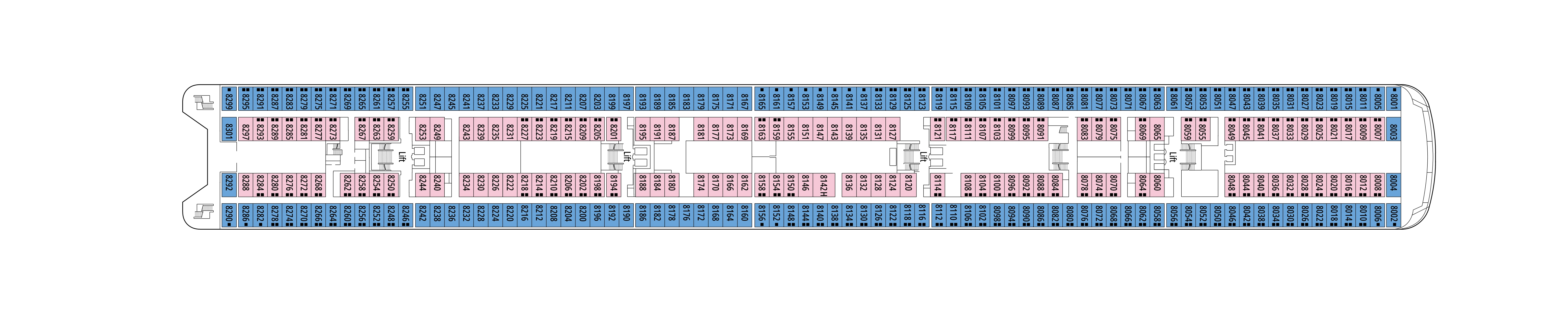 MSC Sinfonia, Deck 8: official cabin and venue layout