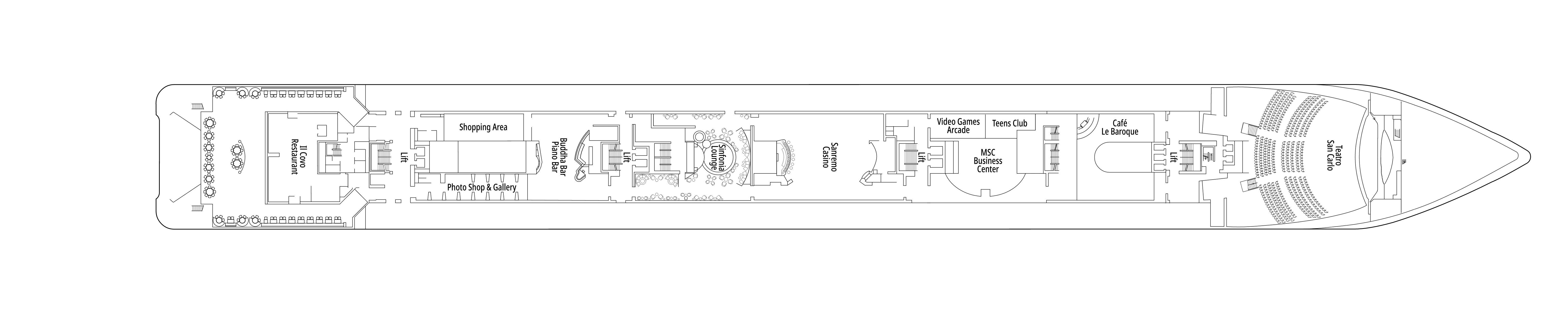 MSC Sinfonia, Deck 6: official cabin and venue layout