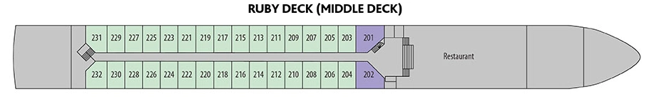 Jane Austen, Deck 2: official cabin and venue layout