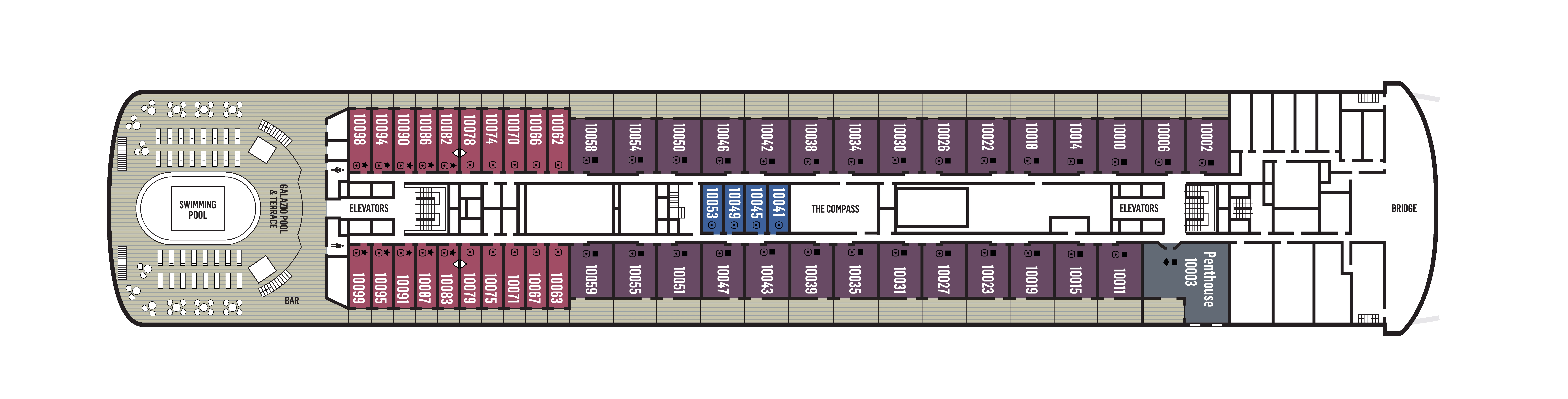 Celestyal Journey, Deck 10: official cabin and venue layout