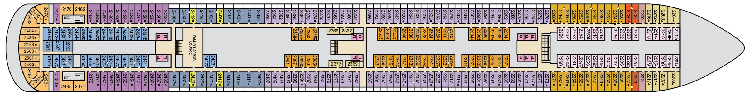 Carnival Vista, Deck 2: official cabin and venue layout
