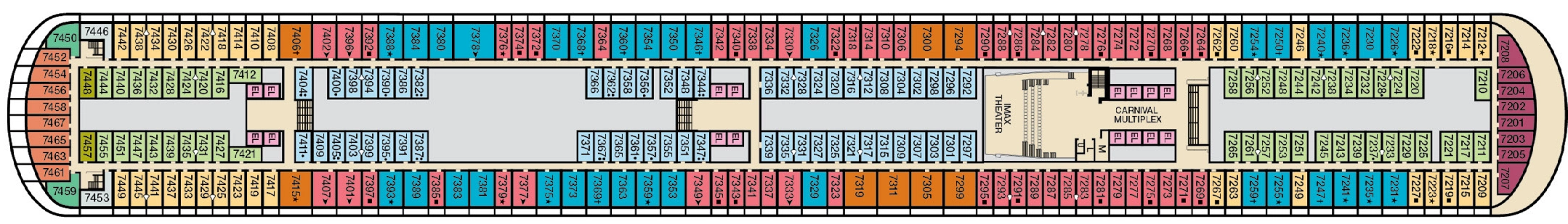 Carnival Vista, Deck 7: official cabin and venue layout