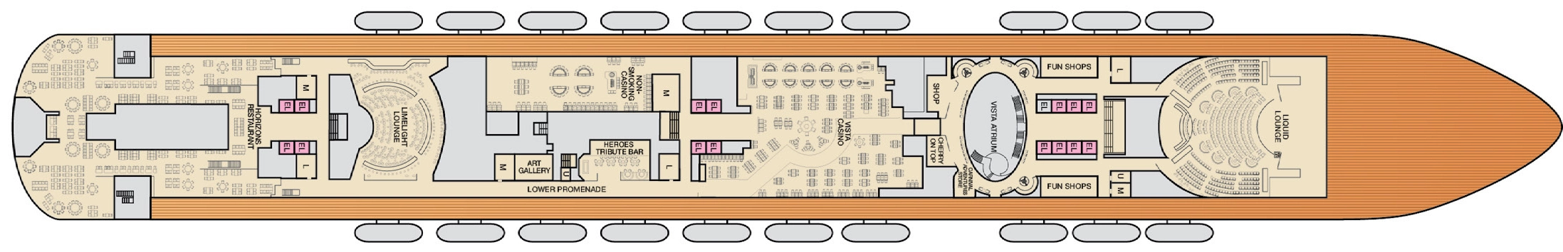 Carnival Vista, Deck 4: official cabin and venue layout