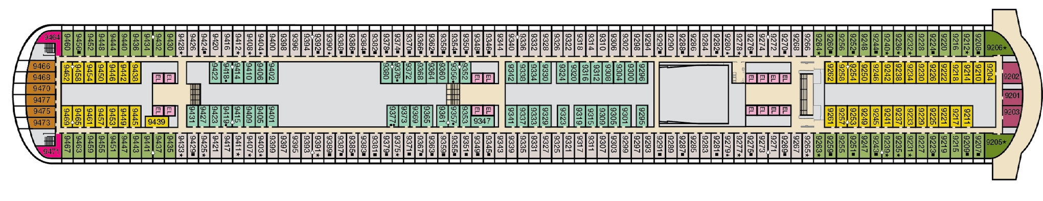 Carnival Vista, Deck 9: official cabin and venue layout
