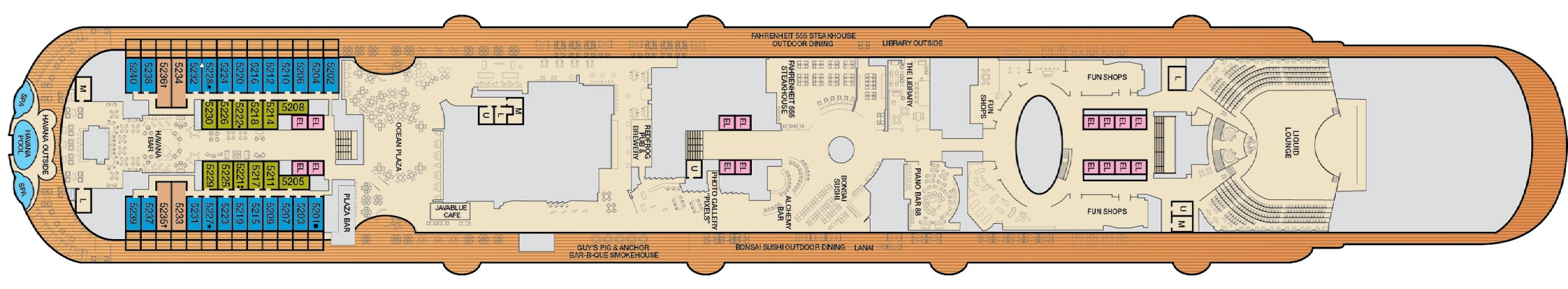 Carnival Vista, Deck 5: official cabin and venue layout