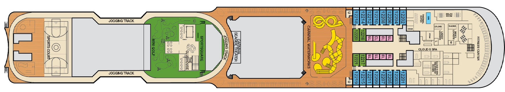 Carnival Vista, Deck 12: official cabin and venue layout