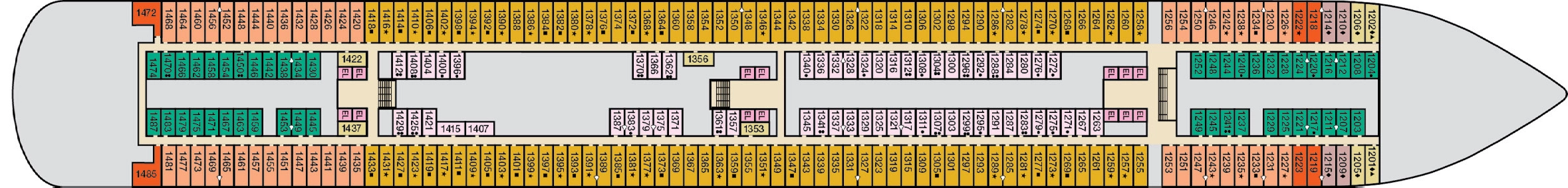 Carnival Vista, Deck 1: official cabin and venue layout