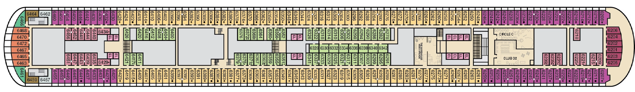 Carnival Vista, Deck 6: official cabin and venue layout