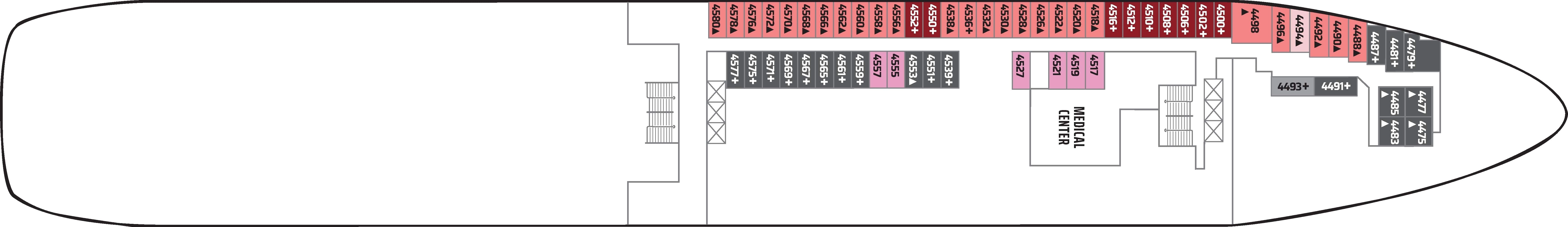 Norwegian Spirit, Deck 4: official cabin and venue layout