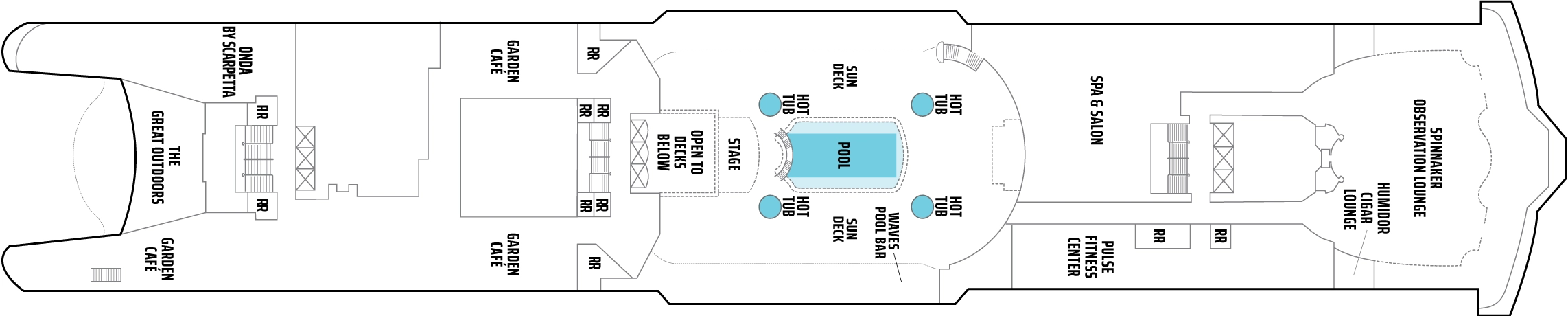 Norwegian Spirit, Deck 12: official cabin and venue layout
