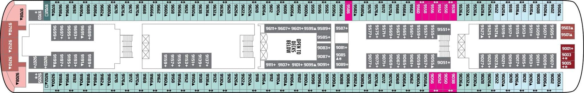 Norwegian Spirit, Deck 9: official cabin and venue layout