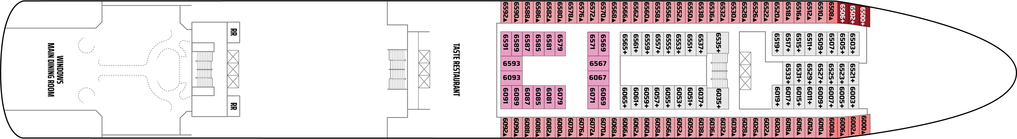 Norwegian Spirit, Deck 6: official cabin and venue layout