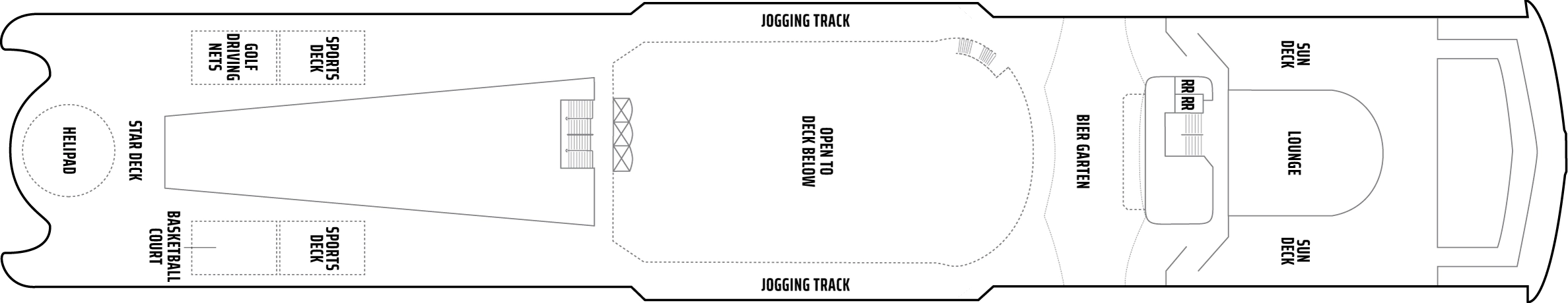 Norwegian Spirit, Deck 13: official cabin and venue layout