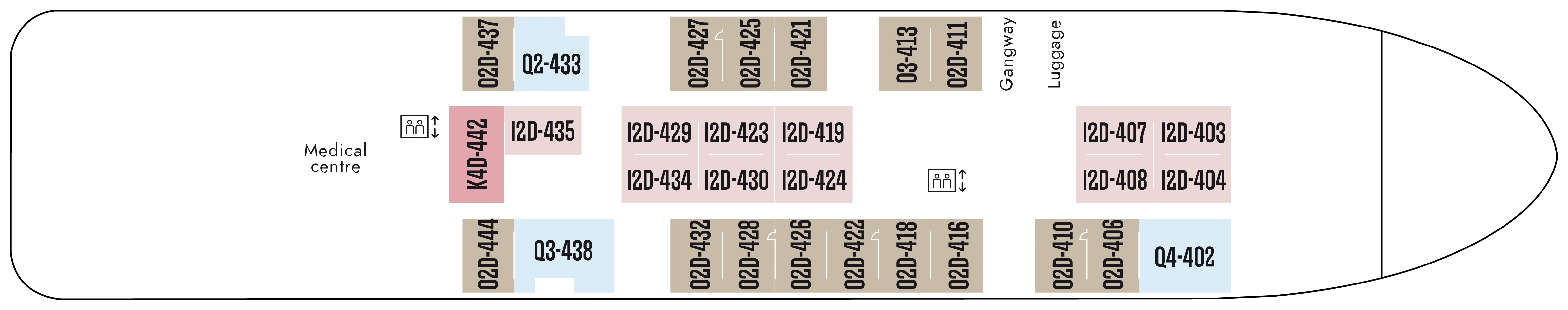 Spitsbergen, Deck 4: official cabin and venue layout