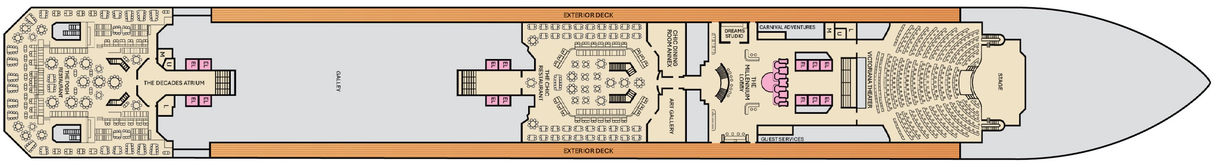 Carnival Freedom, Deck 3: official cabin and venue layout