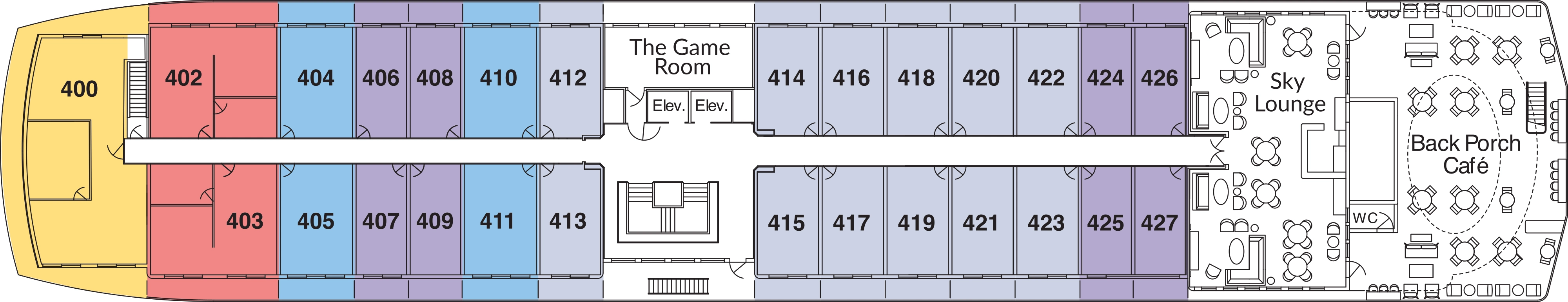 American Encore, Deck 4: official cabin and venue layout