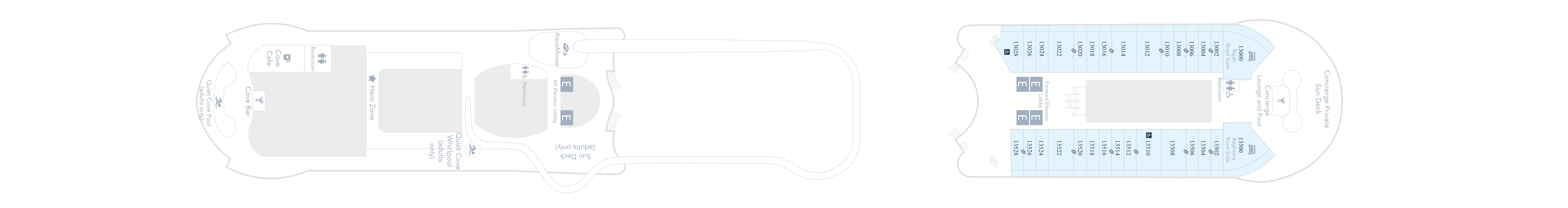 Disney Treasure, Deck 13: official cabin and venue layout