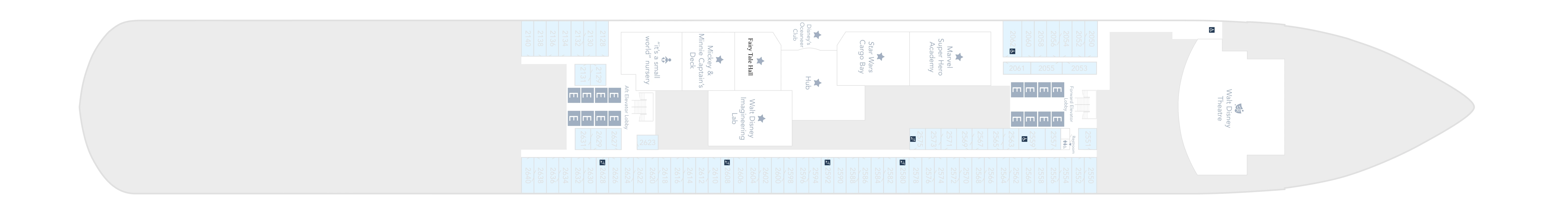Disney Treasure, Deck 2: official cabin and venue layout