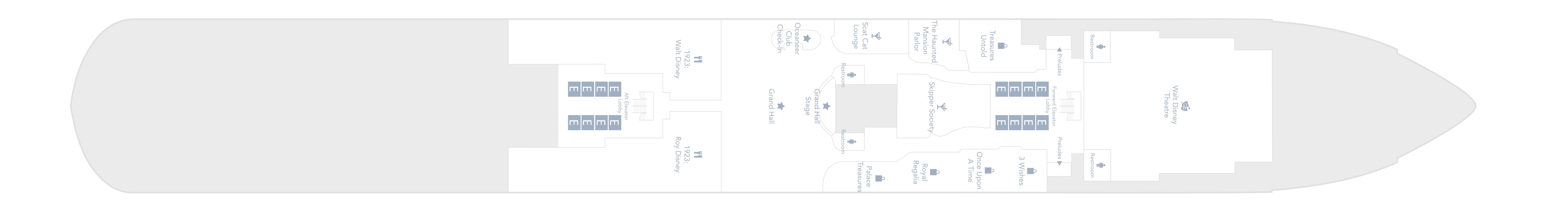 Disney Treasure, Deck 3: official cabin and venue layout