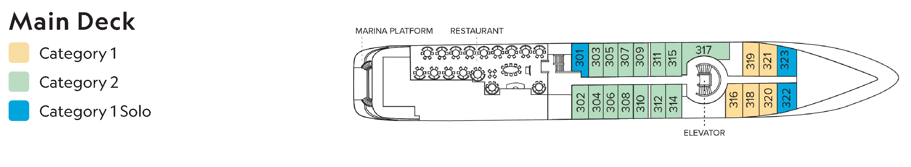 National Geographic Orion, Deck 2: official cabin and venue layout
