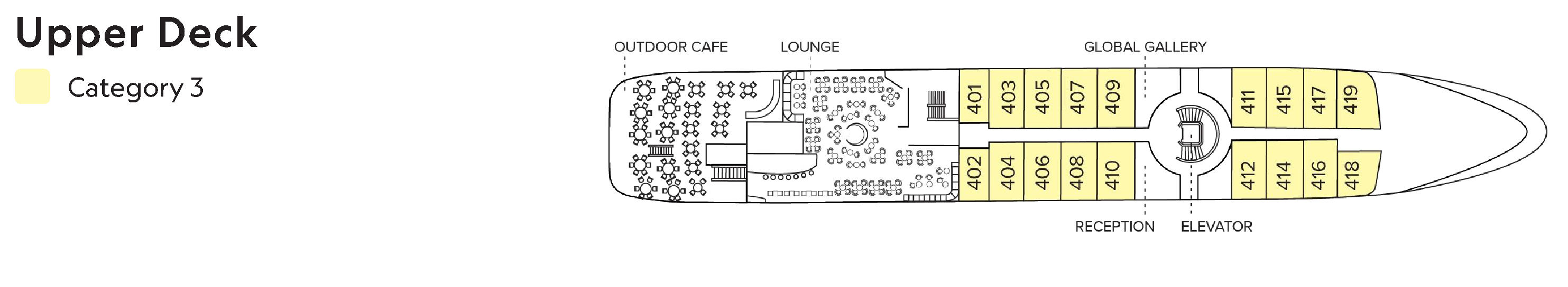 National Geographic Orion, Deck 3: official cabin and venue layout