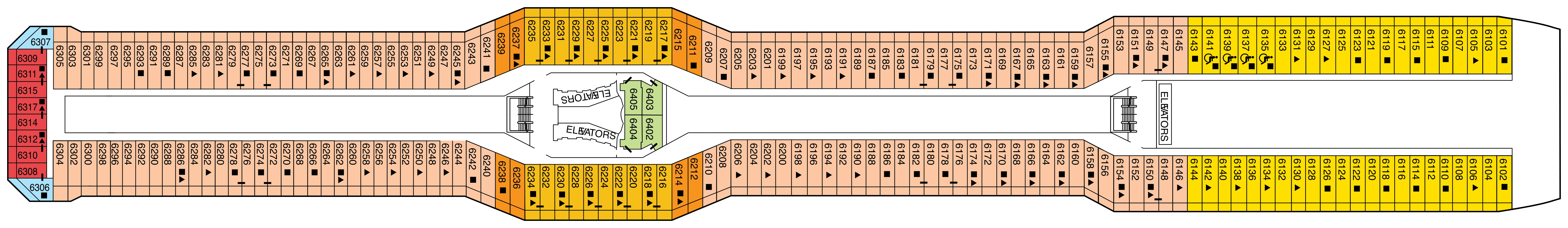 Celebrity Silhouette, Deck 6: official cabin and venue layout