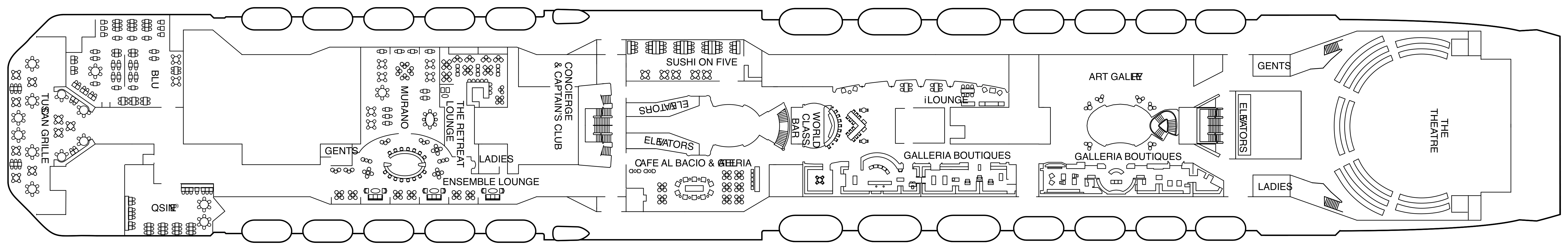 Celebrity Silhouette, Deck 5: official cabin and venue layout