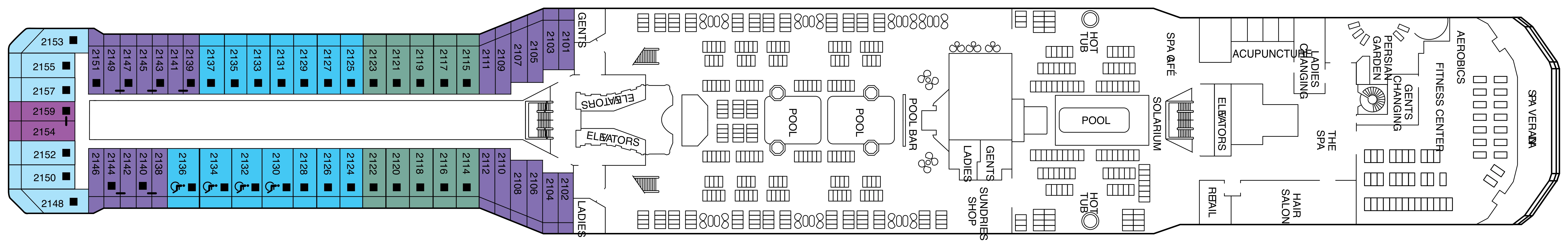 Celebrity Silhouette, Deck 12: official cabin and venue layout