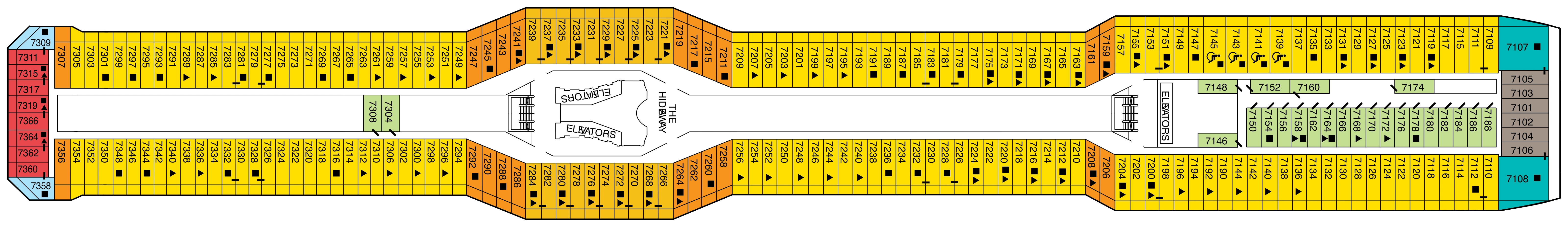 Celebrity Silhouette, Deck 7: official cabin and venue layout