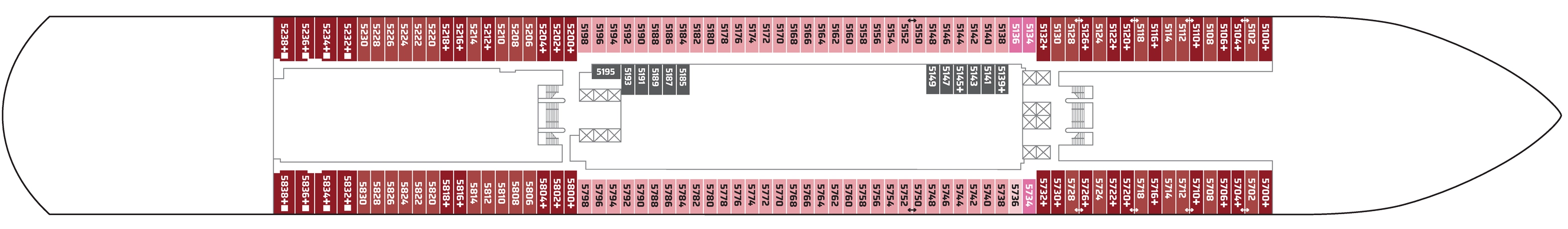 Norwegian Luna, Deck 5: official cabin and venue layout