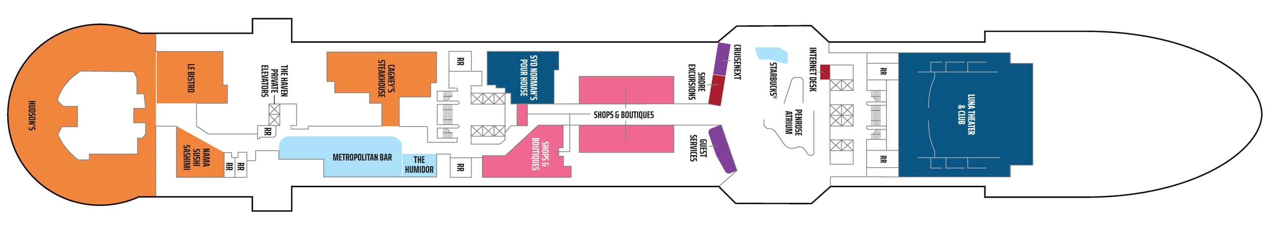 Norwegian Luna, Deck 7: official cabin and venue layout