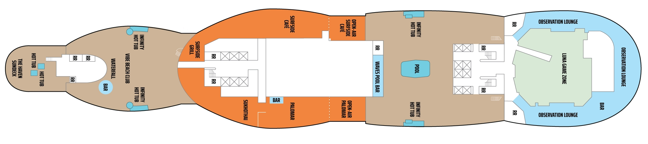 Norwegian Luna, Deck 17: official cabin and venue layout