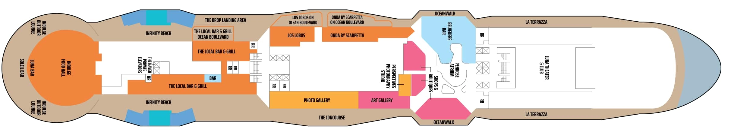 Norwegian Luna, Deck 8: official cabin and venue layout