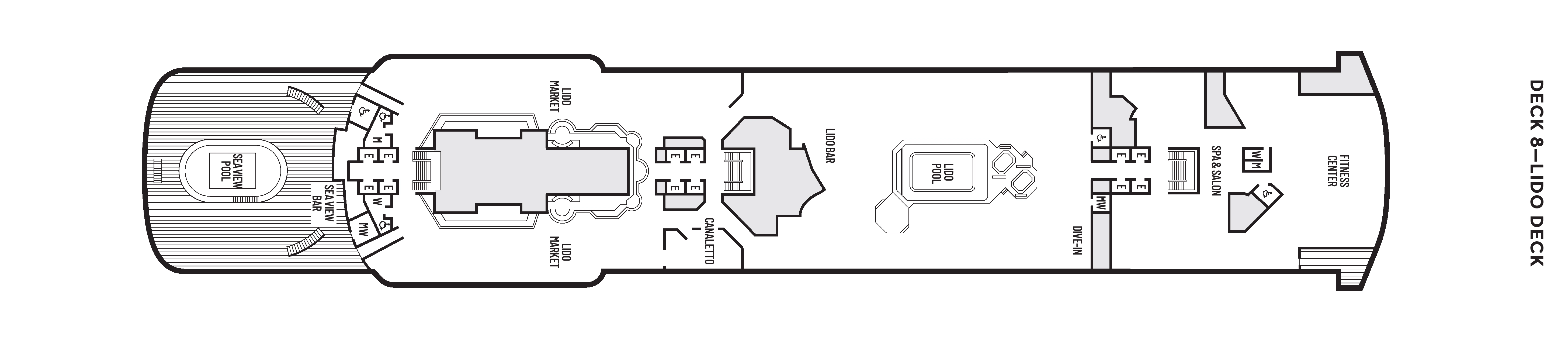 Volendam, Deck 8: official cabin and venue layout