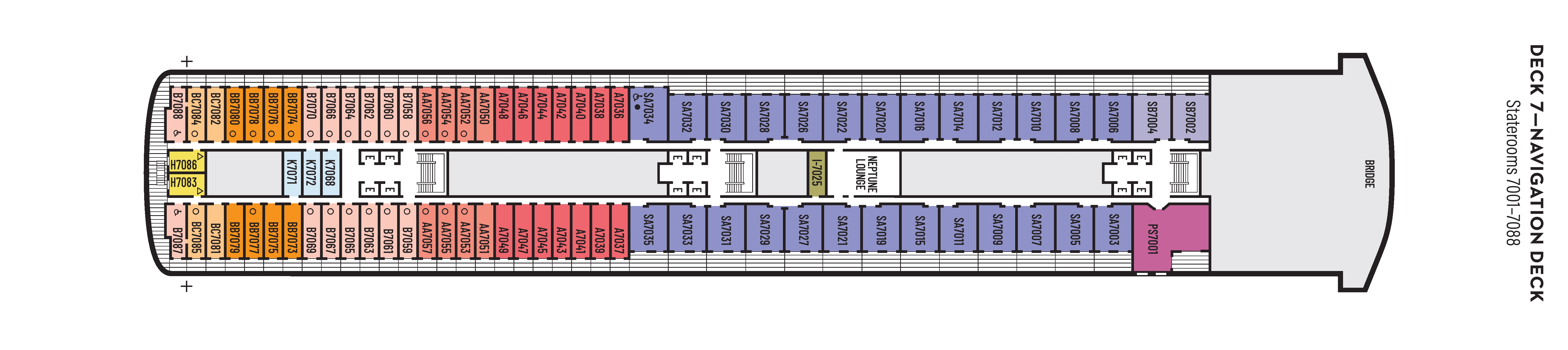 Volendam, Deck 7: official cabin and venue layout