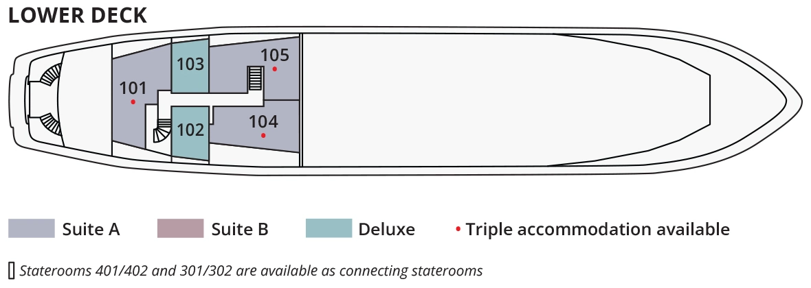 Aqua Blu, Deck 1: official cabin and venue layout