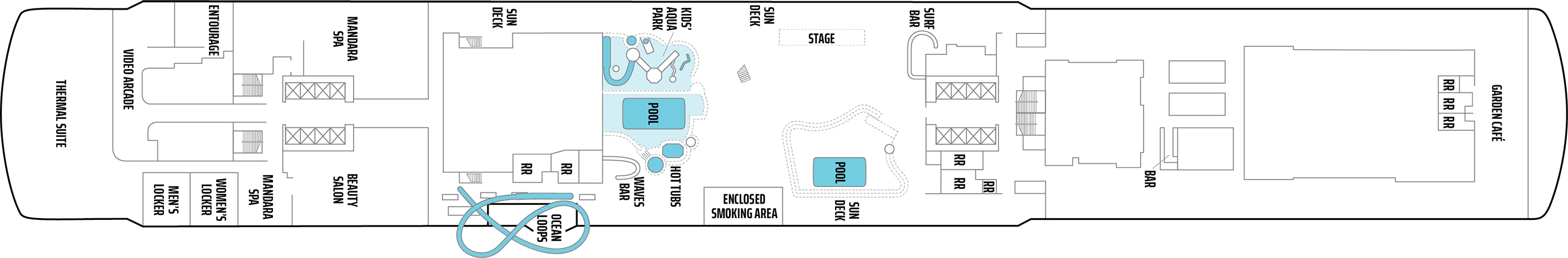 Norwegian Joy, Deck 16: official cabin and venue layout