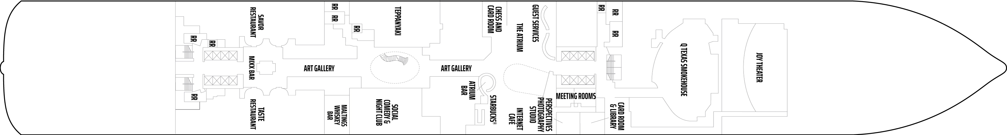 Norwegian Joy, Deck 6: official cabin and venue layout
