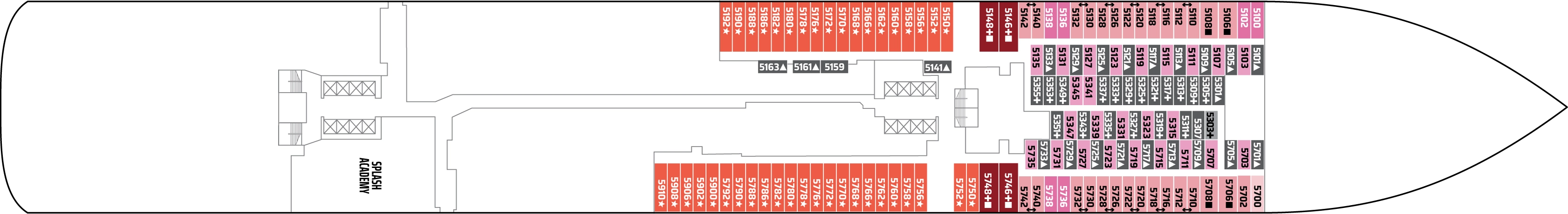 Norwegian Joy, Deck 5: official cabin and venue layout