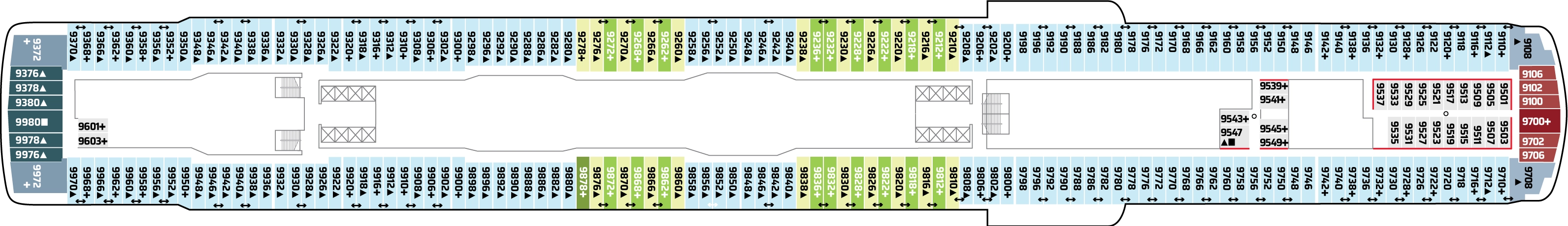 Norwegian Joy, Deck 9: official cabin and venue layout