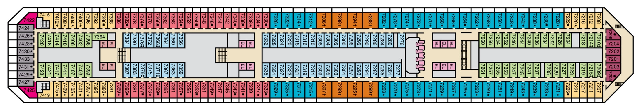 Carnival Radiance, Deck 7: official cabin and venue layout